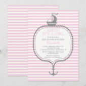 SCHATTIGEE nautische streep roze anker meisjes Bab Kaart (Voorkant / Achterkant)