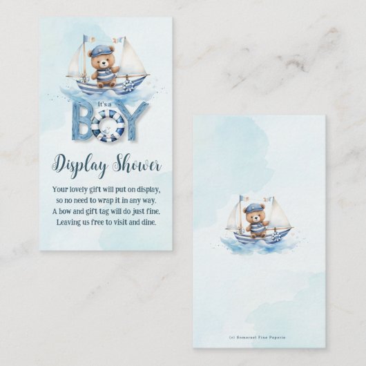 Schattigee nautische teddybeer boot Baby display d Informatiekaartje (Voorkant / Achterkant)