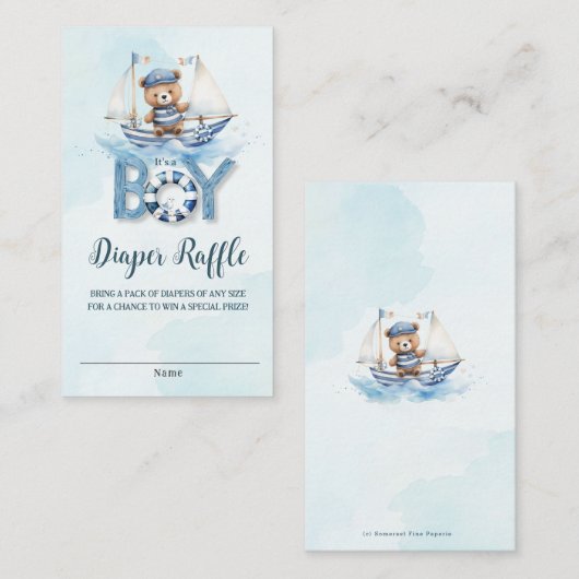 Schattigee nautische teddybeer boot Baby luier Raf Informatiekaartje (Voorkant / Achterkant)