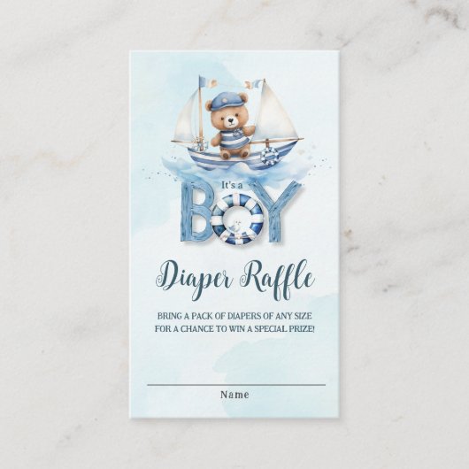 Schattigee nautische teddybeer boot Baby luier Raf Informatiekaartje (Voorkant)