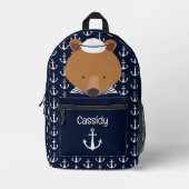 Schattigee nautische teddybeer Kinder naam Bedrukte Rugzak (Voorkant)