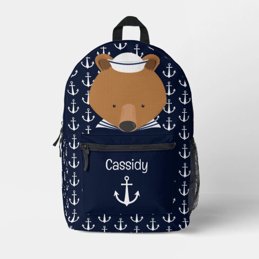 Schattigee nautische teddybeer Kinder naam Bedrukte Rugzak (Voorkant)