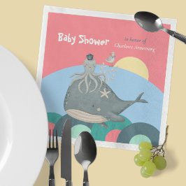 Schattigee nautische walvis inktvis roze Baby show Servet