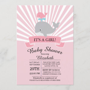 Schattigee nautische walvis meisje Baby shower uit Kaart