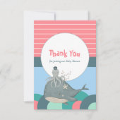 Schattigee Nautische Walvis Octopus Roze Baby show Bedankkaart (Voorkant)