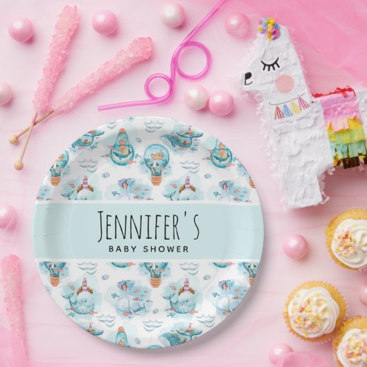 Schattigee nautische walvissen Waterverf Baby show Papieren Bordje (Feest)