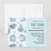 Schattigee nautische walvissen Waterverf Baby show Uitnodiging Briefkaart (Voorkant / Achterkant)
