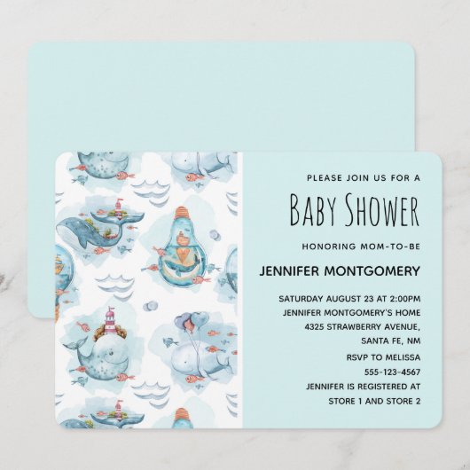 Schattigee nautische walvissen Waterverf Patroon D Kaart (Voorkant / Achterkant)