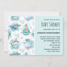 Schattigee nautische walvissen Waterverf Patroon D Kaart