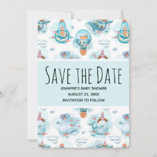 Schattigee nautische walvissen Waterverf patroon o Save The Date