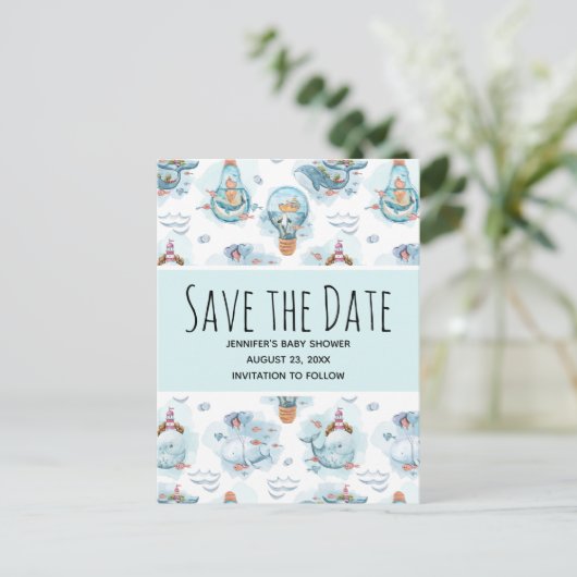 Schattigee nautische walvissen Waterverf Save the  Uitnodiging Briefkaart (Staand voorkant)