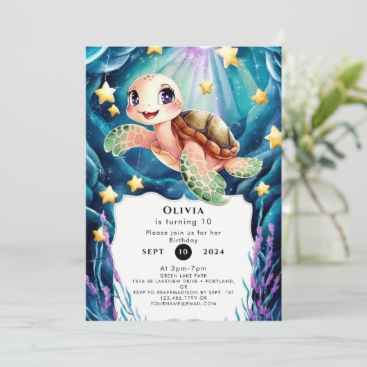 Schattigee nautische Waterverf schildpad Verjaarda Kaart (Staand voorkant)