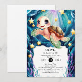 Schattigee nautische Waterverf schildpad Verjaarda Kaart (Voorkant / Achterkant)