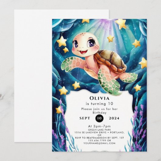 Schattigee nautische Waterverf schildpad Verjaarda Kaart (Voorkant / Achterkant)