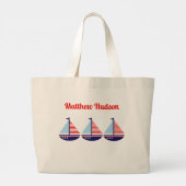 Schattigee nautische zeilboot gepersonaliseerde Ki Grote Tote Bag (Achterkant)
