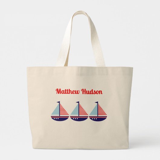 Schattigee nautische zeilboot gepersonaliseerde Ki Grote Tote Bag (Achterkant)