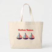 Schattigee nautische zeilboot gepersonaliseerde Ki Grote Tote Bag (Voorkant)