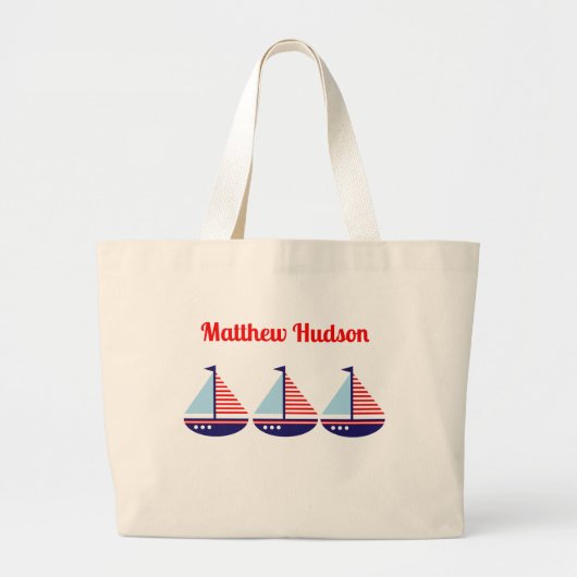 Schattigee nautische zeilboot gepersonaliseerde Ki Grote Tote Bag (Voorkant)