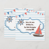 Schattigee nautische zeilboot jongens 1e verjaarda kaart (Voorkant / Achterkant)
