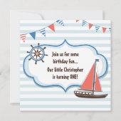 Schattigee nautische zeilboot jongens 1e verjaarda kaart (Voorkant)