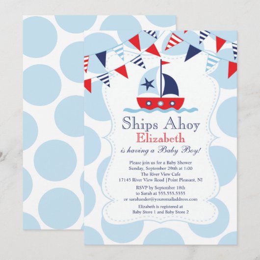 Schattigee nautische zeilboot jongens Baby shower  Kaart (Voorkant / Achterkant)