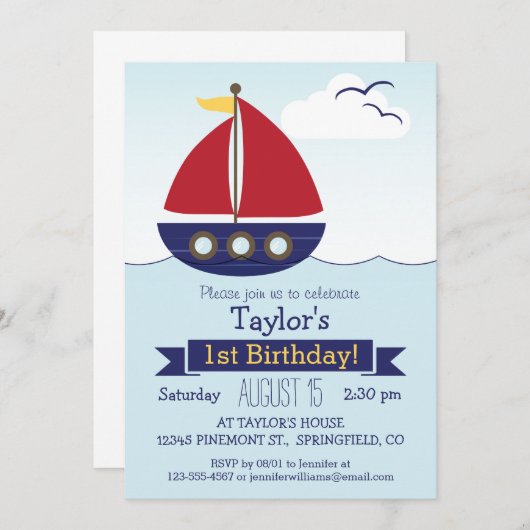 Schattigee Nautische Zeilboot Kind Verjaardagsfees Kaart (Voorkant / Achterkant)