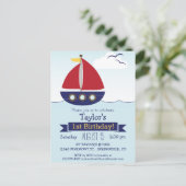 Schattigee Nautische Zeilboot Kind Verjaardagsfees Uitnodiging Briefkaart (Staand voorkant)