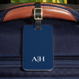 Schattigee Navy blauw en wit, Modern Monogram Bagagelabel