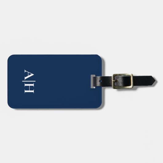 Schattigee Navy blauw en wit, Modern Monogram Bagagelabel (Voorkant horizontaal)