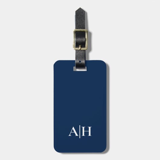 Schattigee Navy blauw en wit, Modern Monogram Bagagelabel (Voorkant verticaal)