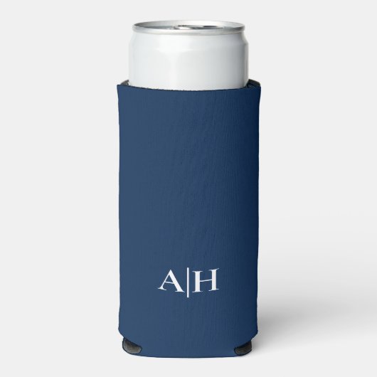 Schattigee Navy blauw en wit, Modern Monogram Seltzer Blikjeskoeler (Seltzer Voorkant)