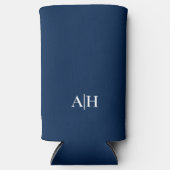 Schattigee Navy blauw en wit, Modern Monogram Seltzer Blikjeskoeler (Voorkant)