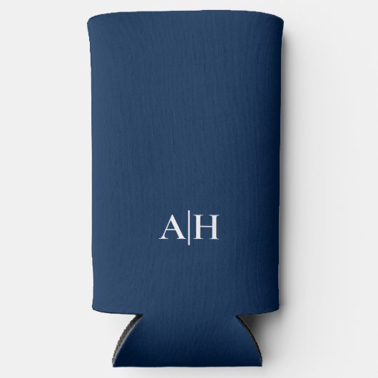 Schattigee Navy blauw en wit, Modern Monogram Seltzer Blikjeskoeler (Voorkant)