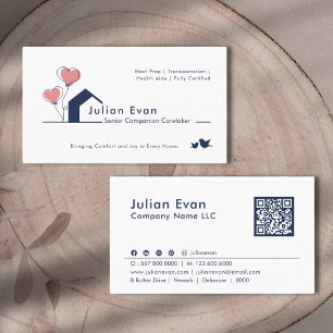 Schattigee Navy blauw Witte Huis Logo Senior Careg Visitekaartje