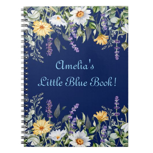 Schattigee Navy Blue Boho Wildflowers Gepersonalis Notitieboek (Voorkant)