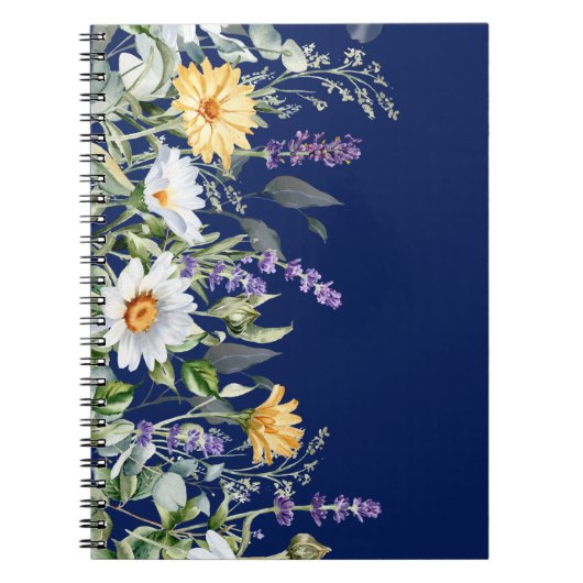 Schattigee Navy Blue Boho Wildflowers Notitieboek (Voorkant)