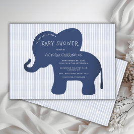 Schattigee Navy Blue Elephant Stripe Baby shower Kaart