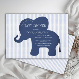 Schattigee Navy Blue Elephant Stripe Baby shower Kaart