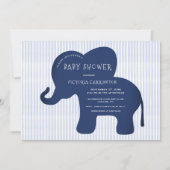 Schattigee Navy Blue Elephant Stripe Baby shower Kaart (Voorkant)