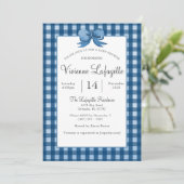 Schattigee Navy Blue Gingham met Bow Baby shower Kaart (Staand voorkant)
