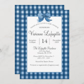 Schattigee Navy Blue Gingham met Bow Baby shower Kaart (Voorkant / Achterkant)