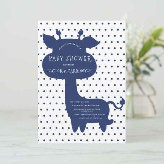 Schattigee Navy Blue Giraffe Polkadot Baby shower Kaart (Staand voorkant)