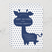 Schattigee Navy Blue Giraffe Polkadot Baby shower Kaart (Voorkant / Achterkant)