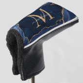 Schattigee Navy Blue Gold Glitter Agaat Geode Mono Golfheadcover (3/4 voorkant)