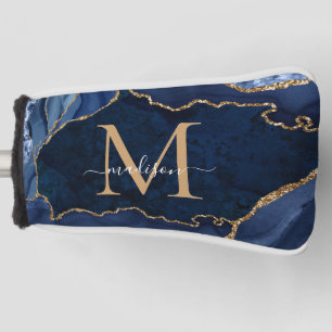 Schattigee Navy Blue Gold Glitter Agaat Geode Mono Golfheadcover
