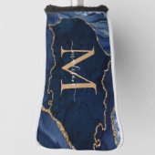 Schattigee Navy Blue Gold Glitter Agaat Geode Mono Golfheadcover (Draai 90)