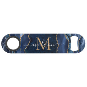Schattigee Navy Blue Gold Glitter Agaat Geode Mono Speed Flessenopener