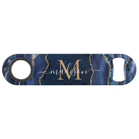 Schattigee Navy Blue Gold Glitter Agaat Geode Mono Speed Flessenopener (Voorkant (Horizontaal))