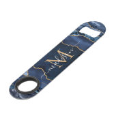 Schattigee Navy Blue Gold Glitter Agaat Geode Mono Speed Flessenopener (Achterkant Gekanteld)