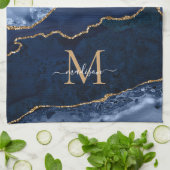 Schattigee Navy Blue Gold Glitter Geode Marmeren M Theedoek (Gevouwen)